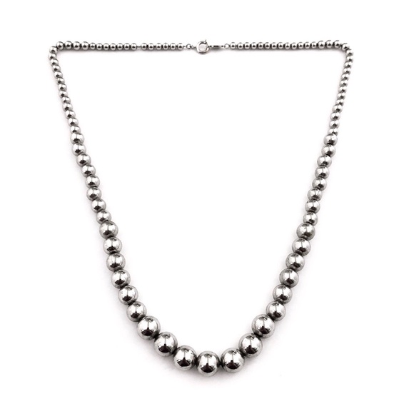 Napier Jewelry Vtg Napier Graduated Silver Bead Beaded Necklace
